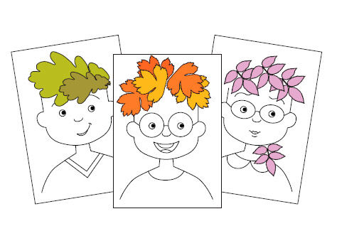 Witzige Blätter-Frisuren kleben für Kinder