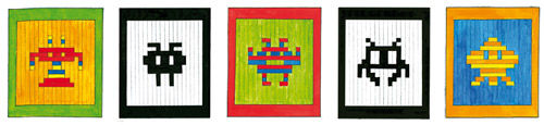 Space Invader aus Papier flechten