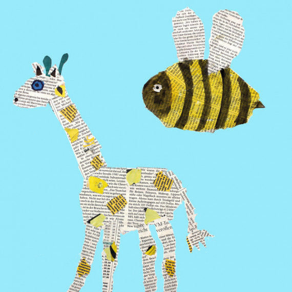 Tier-Collagen aus Zeitungspapier - Giraffe und Biene