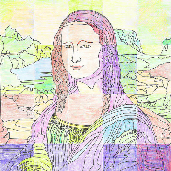 Wandbild Mona Lisa aus 25 DIN A4 Kacheln