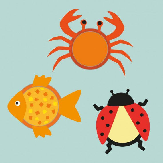 Trommellaternen-Tiere: Krabbe, Fische & Marienkäfer