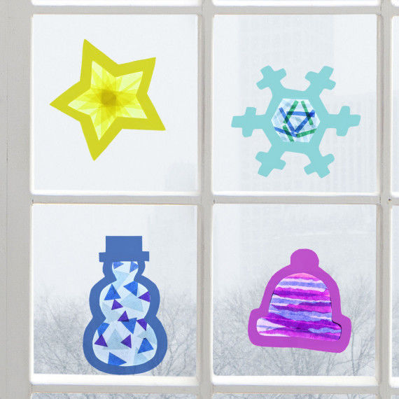 Winterliche Fensterbilder zum Basteln für Kinder