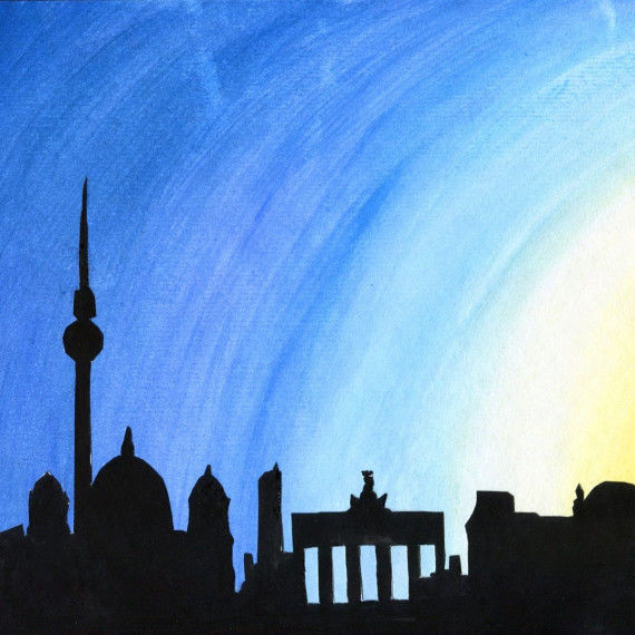 Scherenschnitt-Collage mit der Skyline-Silhouette von Berlin 
