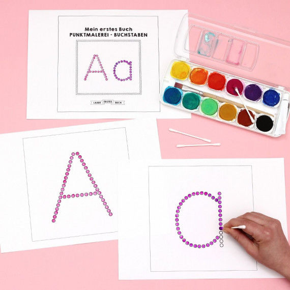 Groß- und Kleinbuchstaben des Alphabets zum Bedrucken mit Wattestäbchen für Kinder