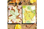 Stickkarten mit Herbstblätter zum Ausmalen und Sticken