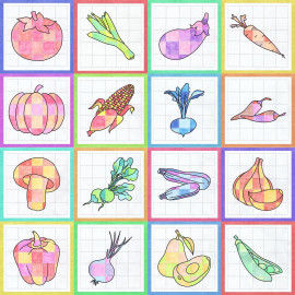 Gemüse-Ausmalbilder als Gruppenbild-Collage