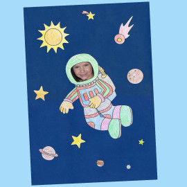 Personalisierte Weltall-Collage mit Kinderbild