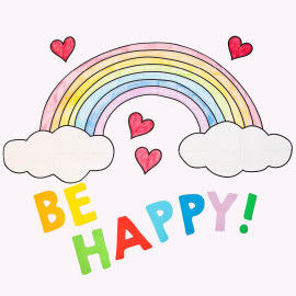 Großes Regenbogen-Fensterbild mit Schriftzug "Be Happy"