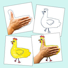 Hand-Tiere zeichnen mit der Hand als Schablone
