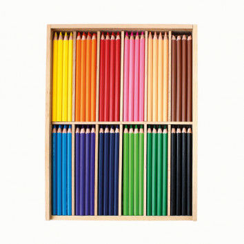 Holzkasten mit 144 Buntstiften in 12 Farben