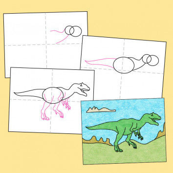 Geleitetes Zeichnen - Alosaurus zeichnen Schritt für Schritt
