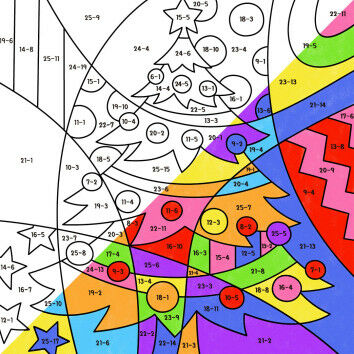 Pop-Art – Mathe: Weihnachtsbaummit Rechenaufgaben zum lösen und anmalen