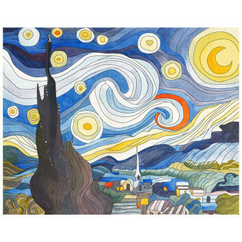 Van Gogh - Sternennacht als großes Poster zum Ausmalen